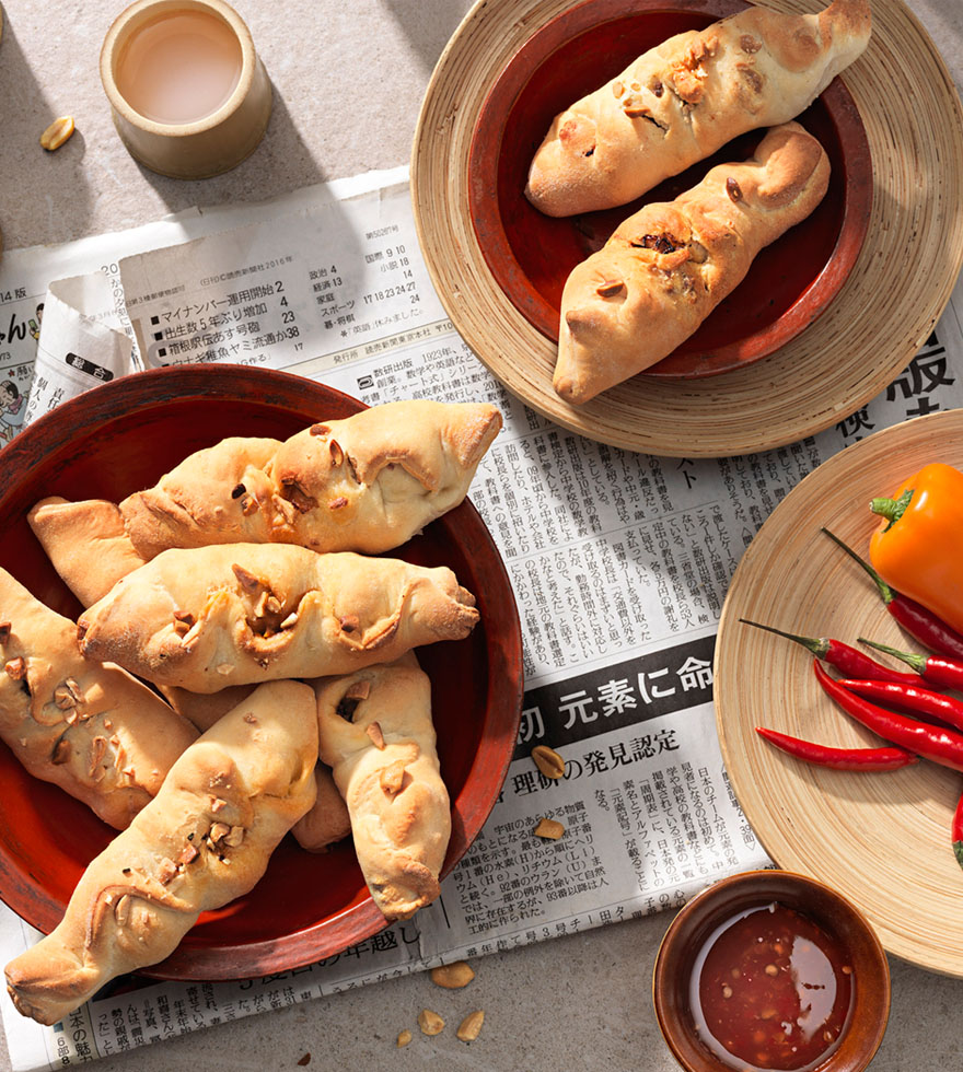Asia-Pizzataschen mit Faschiertem