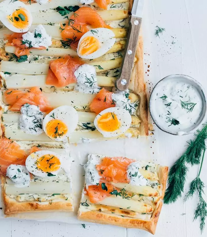 Plaattaart met asperges- Tante Fanny bladerdeeg