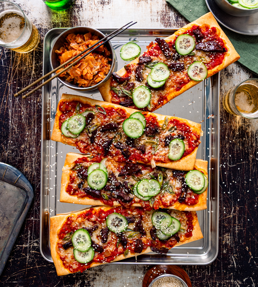 Koreanische Pizzaschnitten mit Bulgogi-Beef