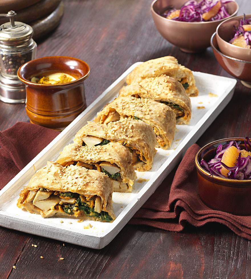 Veganer Spinatstrudel mit Pilzen - Rezept