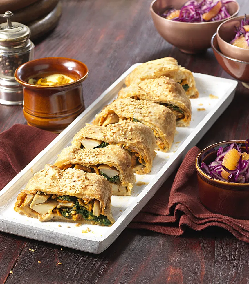 Veganer Spinatstrudel mit Pilzen - Rezept