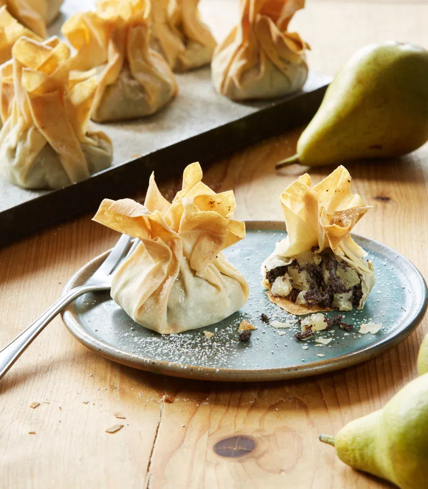 Birnen-Mohn-Strudelsäckchen