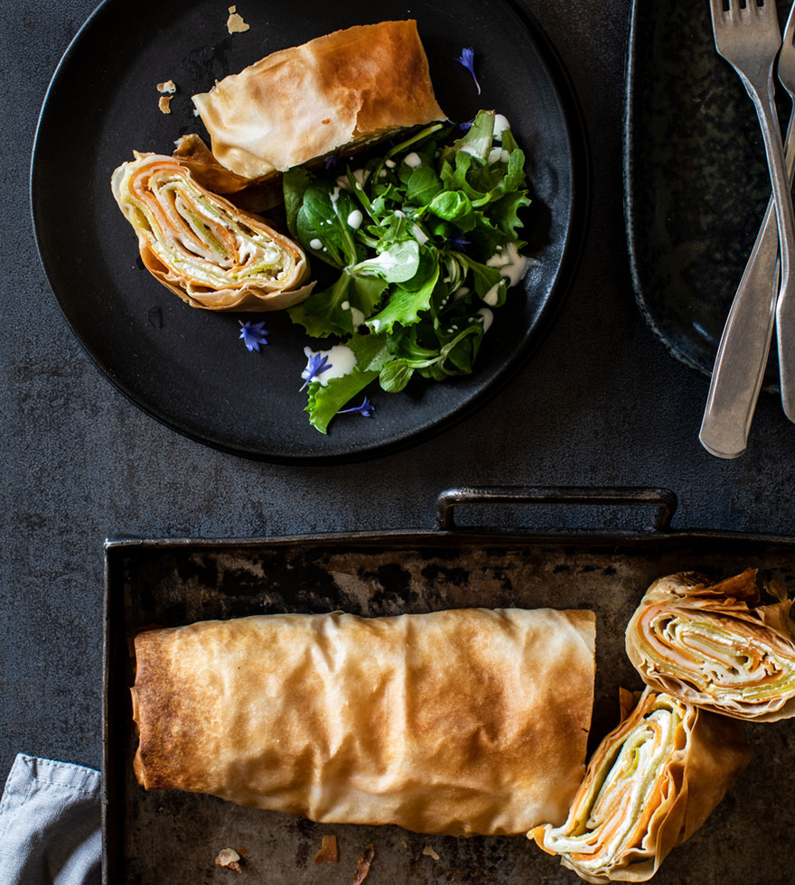 Gemüsestrudel mit Frischkäse