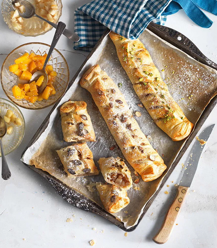 Blätterteigstrudel dreierlei Obst Tante Fanny