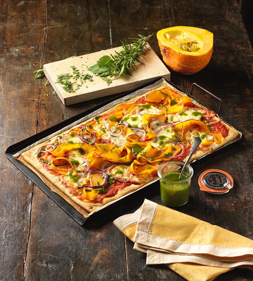 Vegetarische Kürbispizza