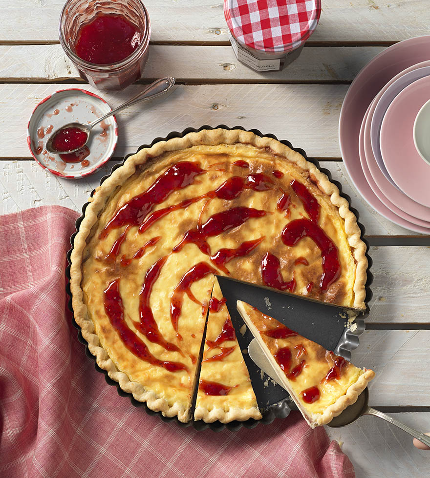 Puddingtarte mit Marmelade - einfaches Rezept