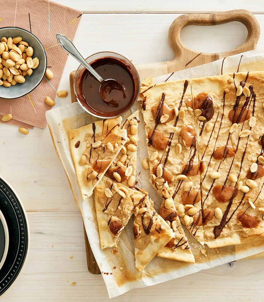 Flammkuchen mit Erdnuss & Karamell - süßes Flammkuchen Rezept