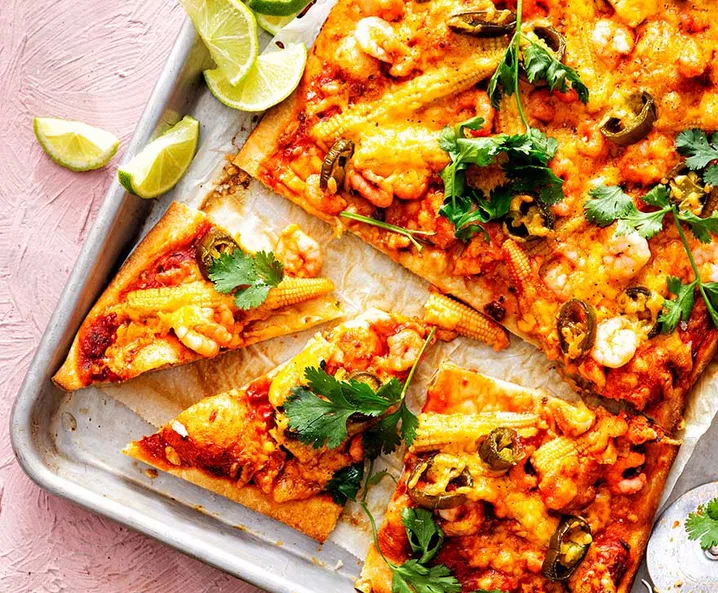 Pizza mit Garnelen