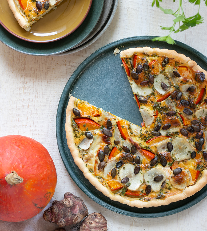 Quiche csicsókával és sütőtökkel