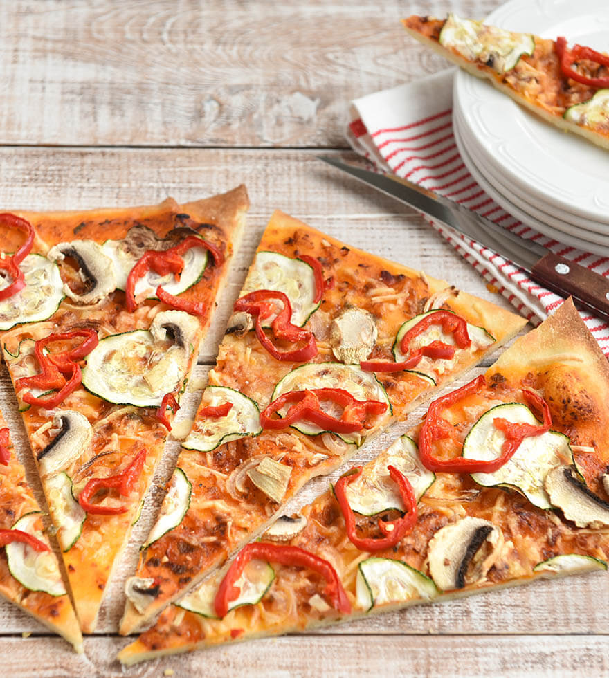 Pizza met 4 soorten groenten Tante Fanny