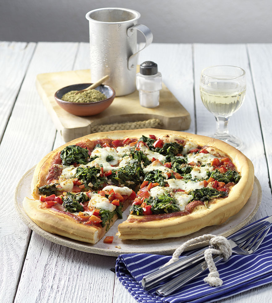 Recept - pizza popey spinazie - vers pizzadeeg -Tante Fanny Fanny