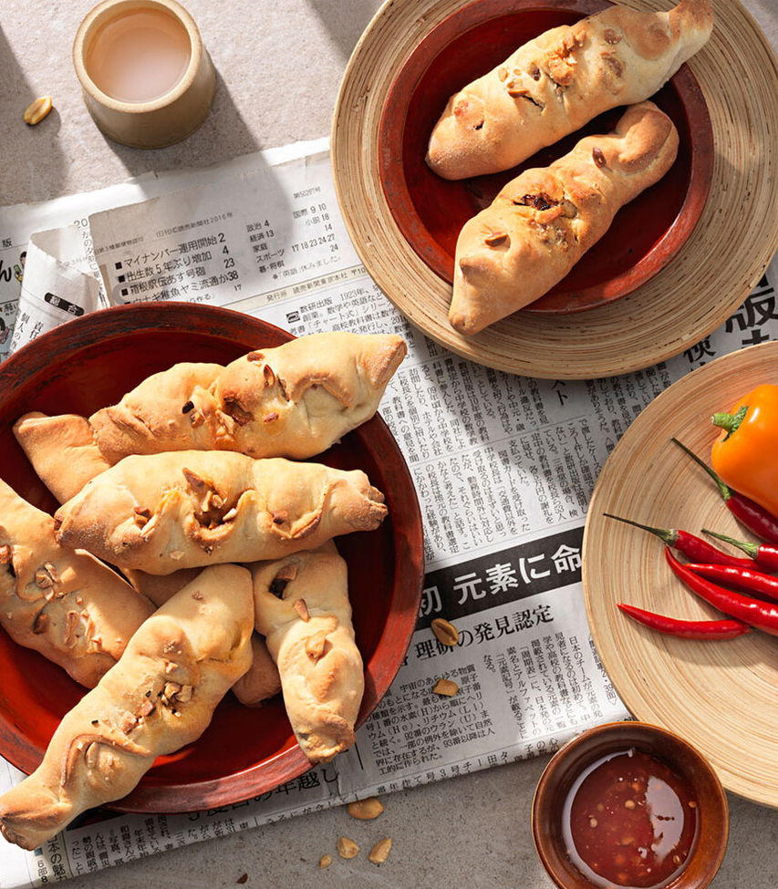 Asia-Pizzataschen mit Faschiertem