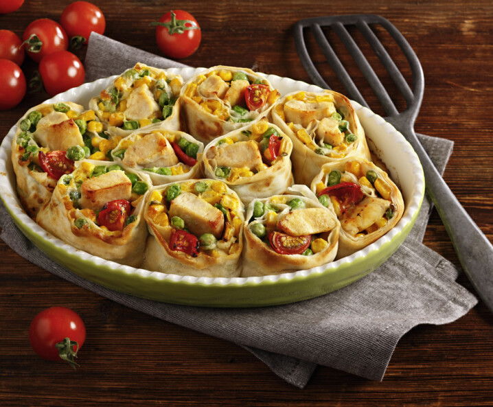 Hühner-Gemüse-Röllchen aus Filoteig