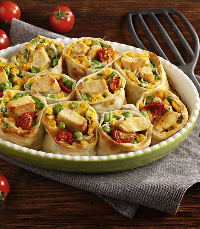 Hühner-Gemüse-Röllchen aus Filoteig