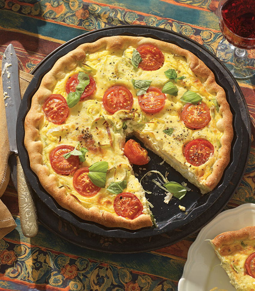 Lauch-Quiche mit Käse und Tomaten