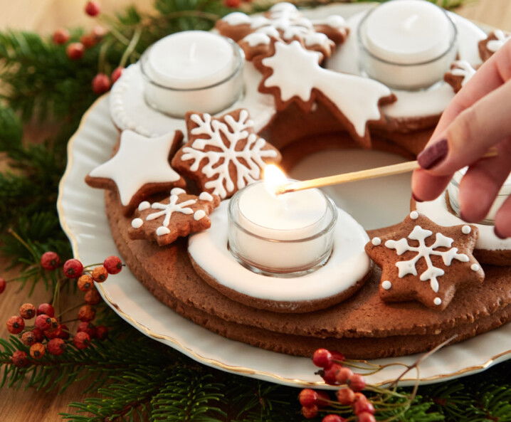 Adventskranz aus Honig-Lebkuchen