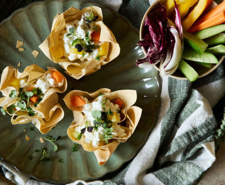 Knuspernester mit Cottagecheese und Gemüse