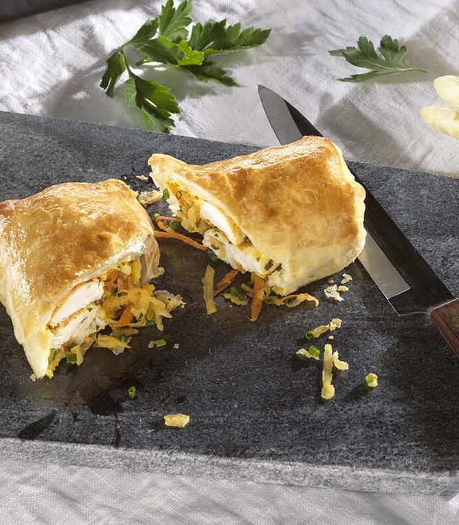 Spargel-Hühnerbrust-Strudel mit Blätterteig