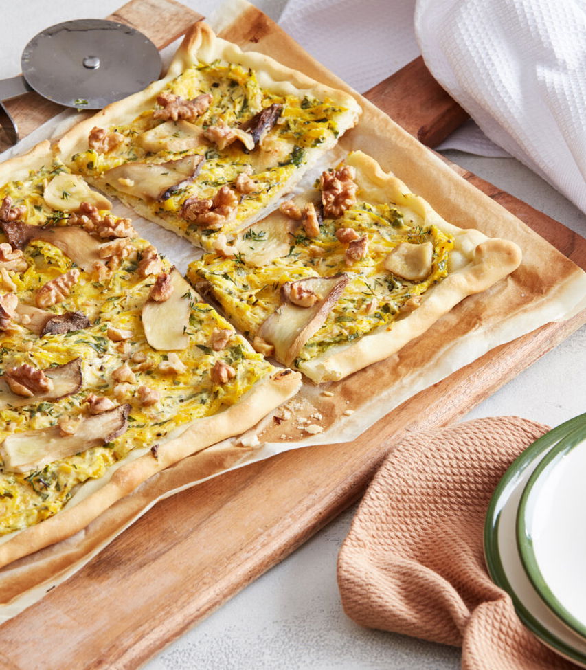 Kürbisflammkuchen mit Pilzen - Tante Fanny