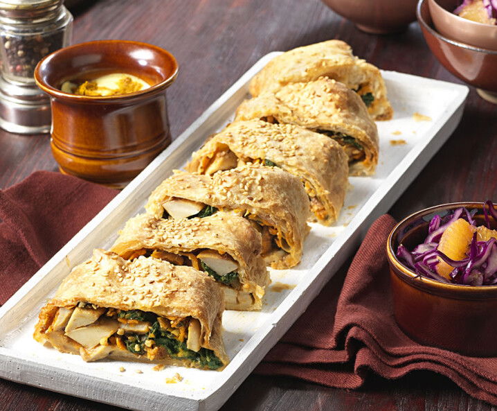 Veganer Pilz-Spinatstrudel - Rezept Tante Fanny