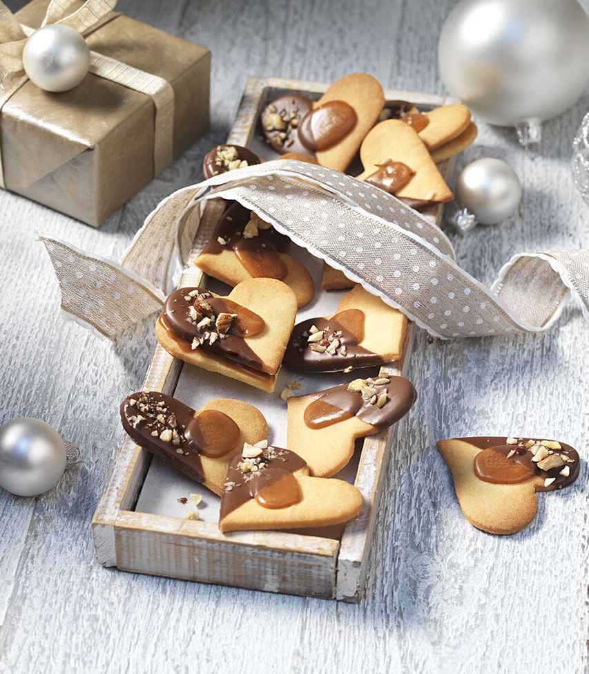 Karamellherzen mit Schokolade