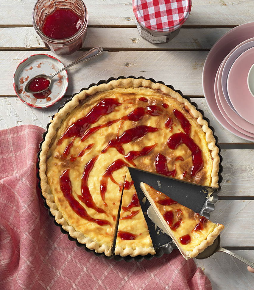 Puddingtarte mit Marmelade - einfaches Rezept