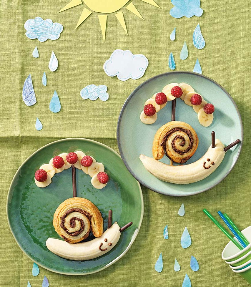 Schokoschnecken mit Bananen- Frühstücksidee für Kinder