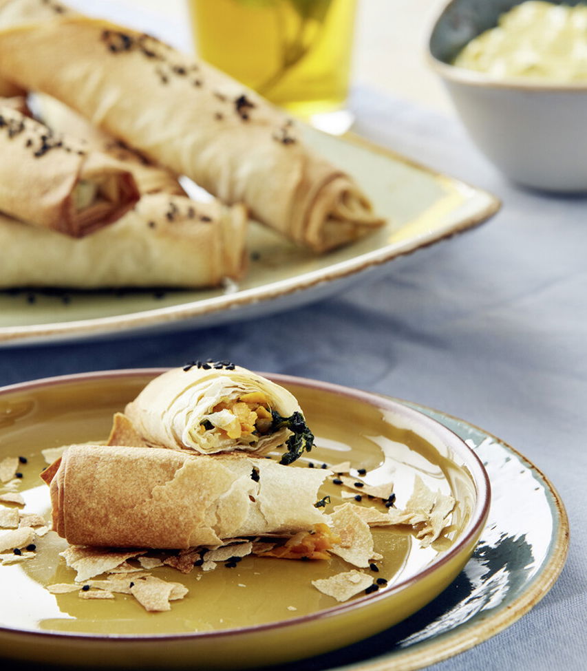 Vegane Börek mit Süßkartoffeln und Spinat - Rezept