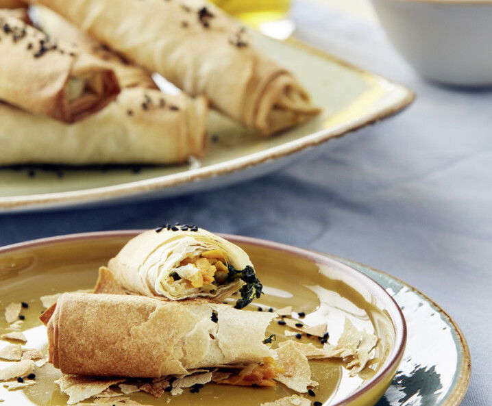 Vegane Börek mit Süßkartoffeln und Spinat - Rezept