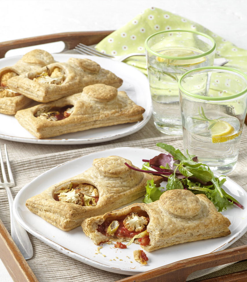 Vegane Blätterteigtaschen mit Karfiol