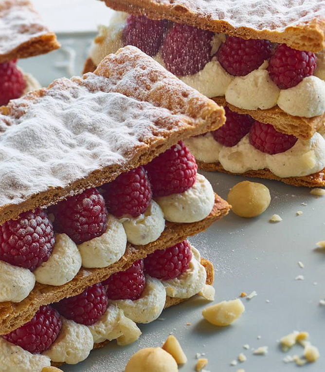 Millefeuille met slagroom en frambozen Tante Fanny
