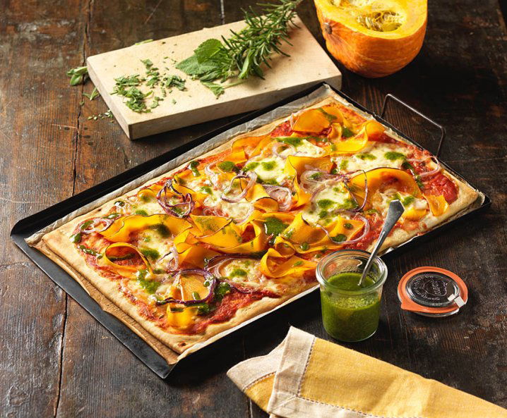 Recept: vegetarische pizza met pompoen