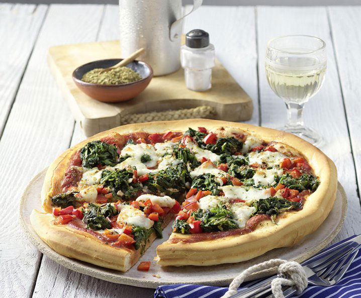 Recept - pizza popey spinazie - vers pizzadeeg -Tante Fanny Fanny