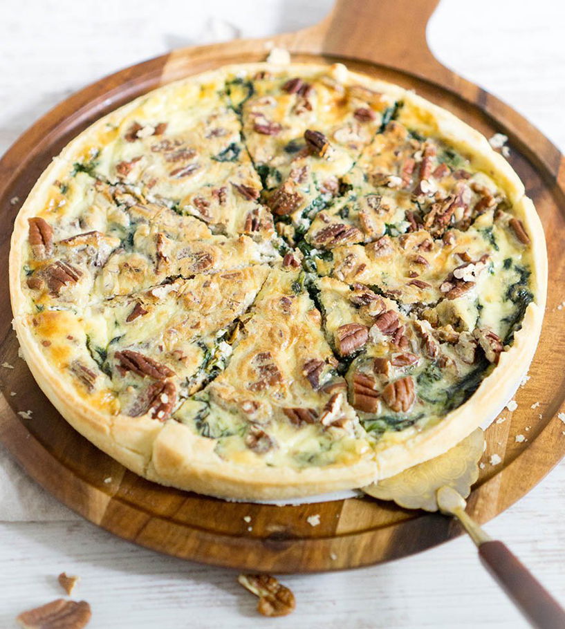Spinazie quiche met peccannoten Tante Fanny